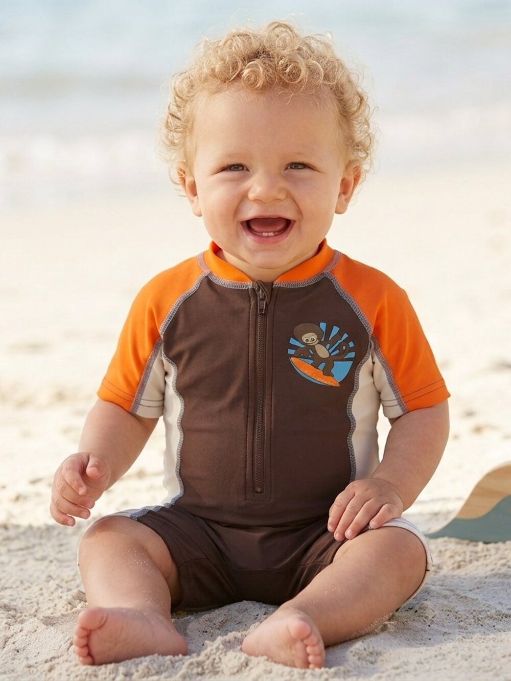 Please Mum Baby Boy Surfing Monkey One-Piece Rashguard Swimsuit | 6-12M
